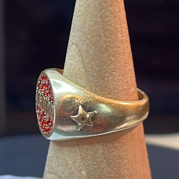 🛑SOLD🛑DIOR JADIOR GOLD FINISH RED CRYSTAL COSTUME JEWELRY RING SZ S. - Picture 9 of 14